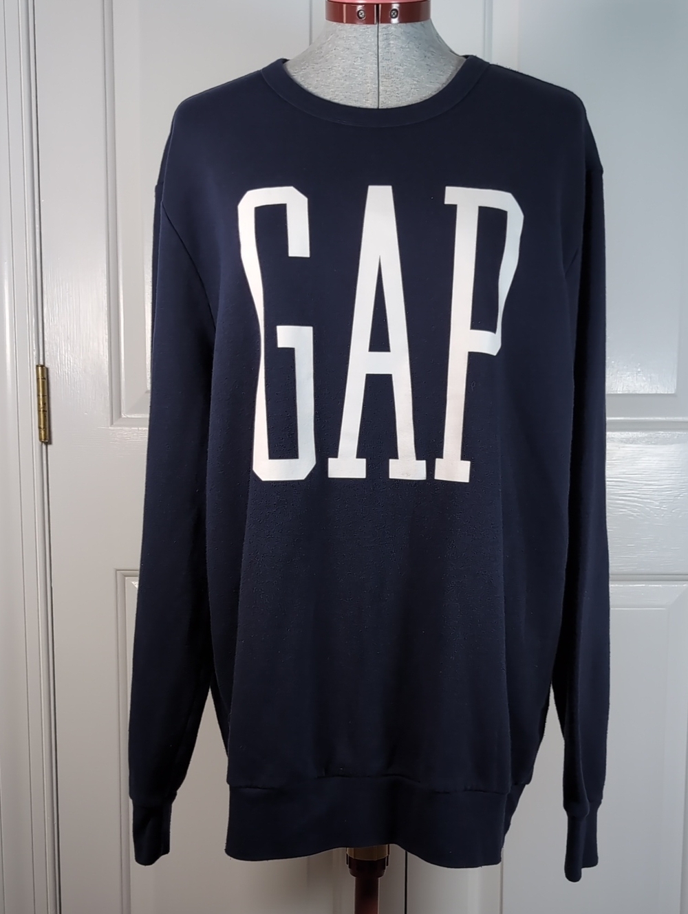 Vintage GAP Logo Navy Blue Crewneck Fleece Sweatshirt Retro Pullover Sweater XL
